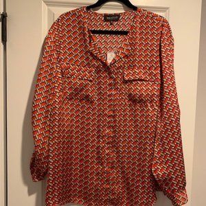 Jones New York Poppy Red Multi Blouse